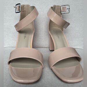 New - Nasty Gal Leather Look Strappy Block Heels, size 39 / 8.5